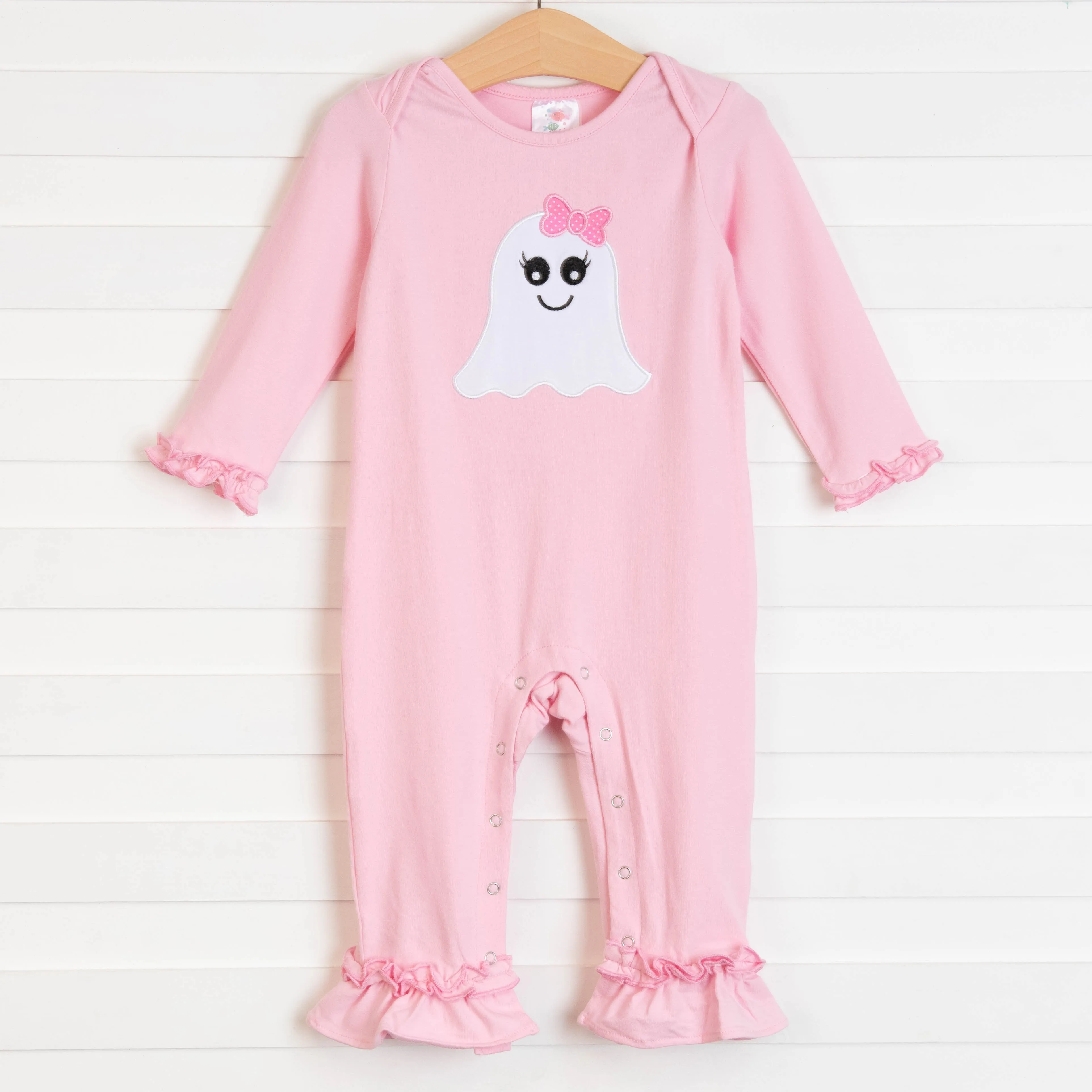 Ghoul Friend Applique Romper, Pink