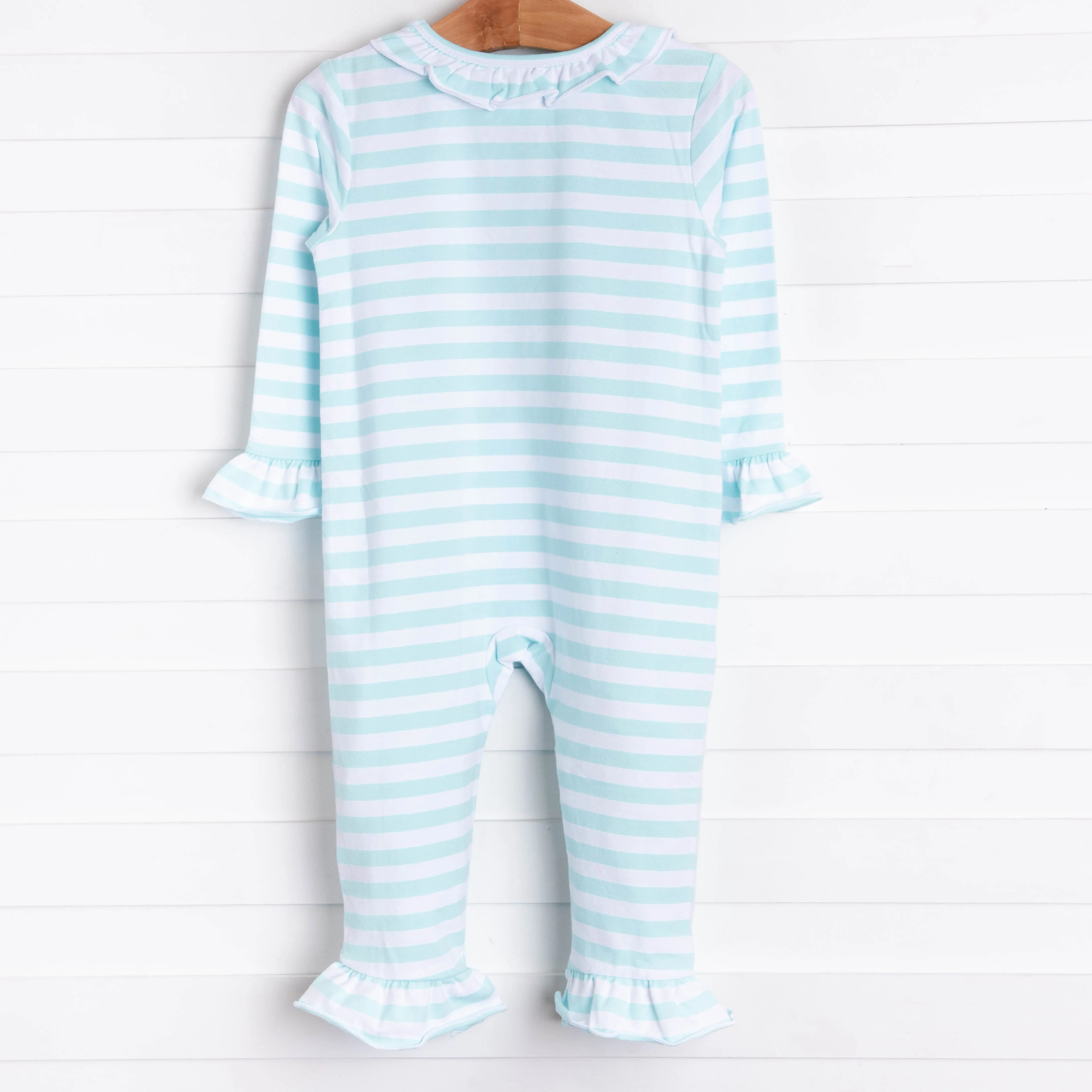 Gingerbread Applique Romper, Mint Stripe