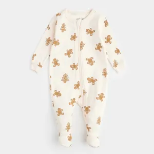 Gingerbread Print on Silver Peony Sleeper