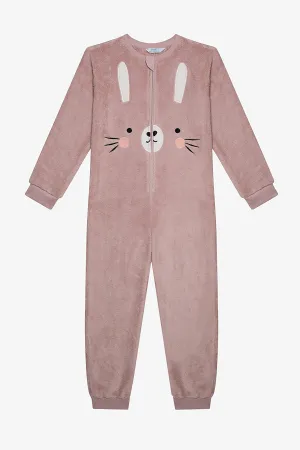 Girl Bunny Dusty Rose Pink Jumpsuit