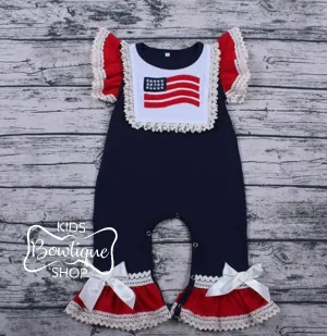 Girls Infant Flag Ruffled Rompers