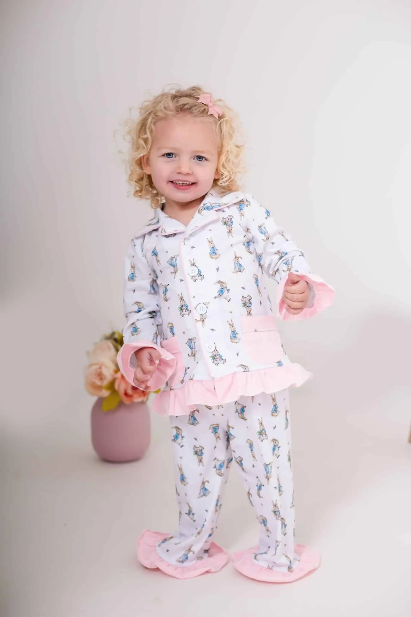 Girls Peter Rabbit Print Cotton Pjs
