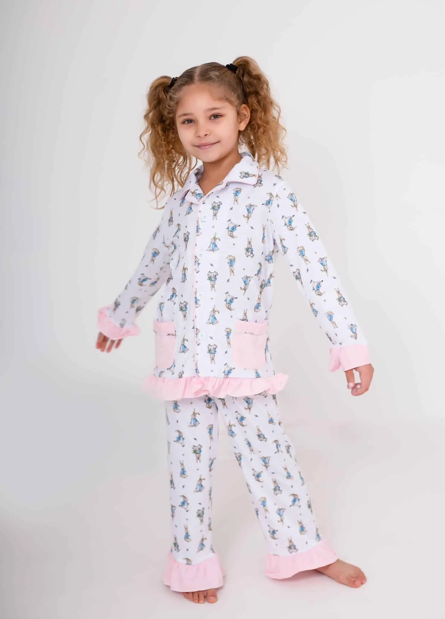 Girls Peter Rabbit Print Cotton Pjs
