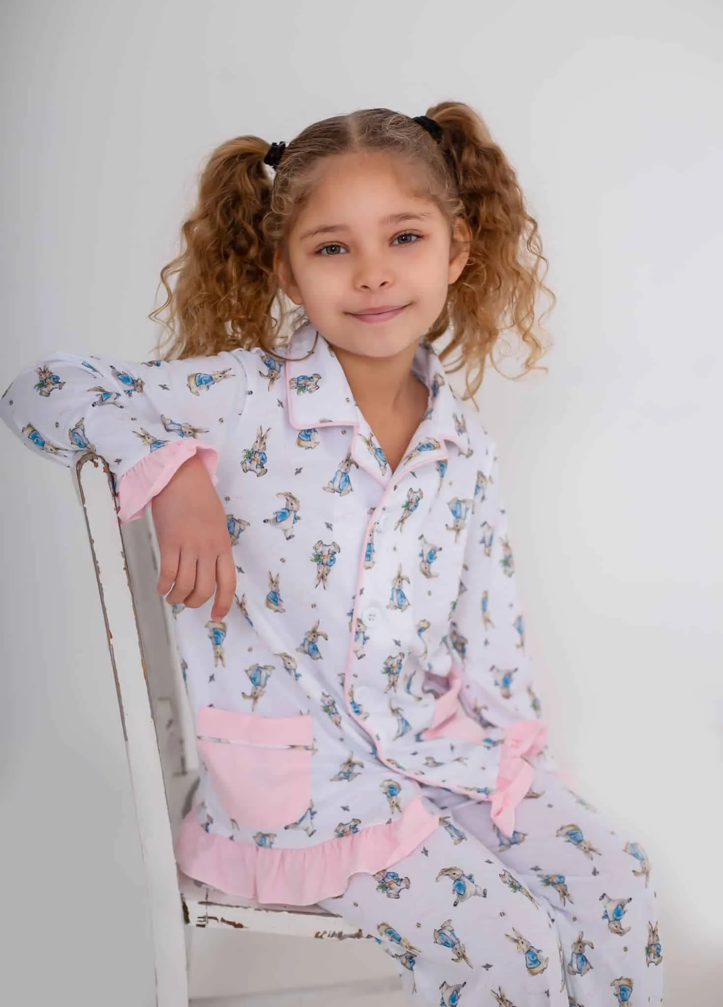Girls Peter Rabbit Print Cotton Pjs