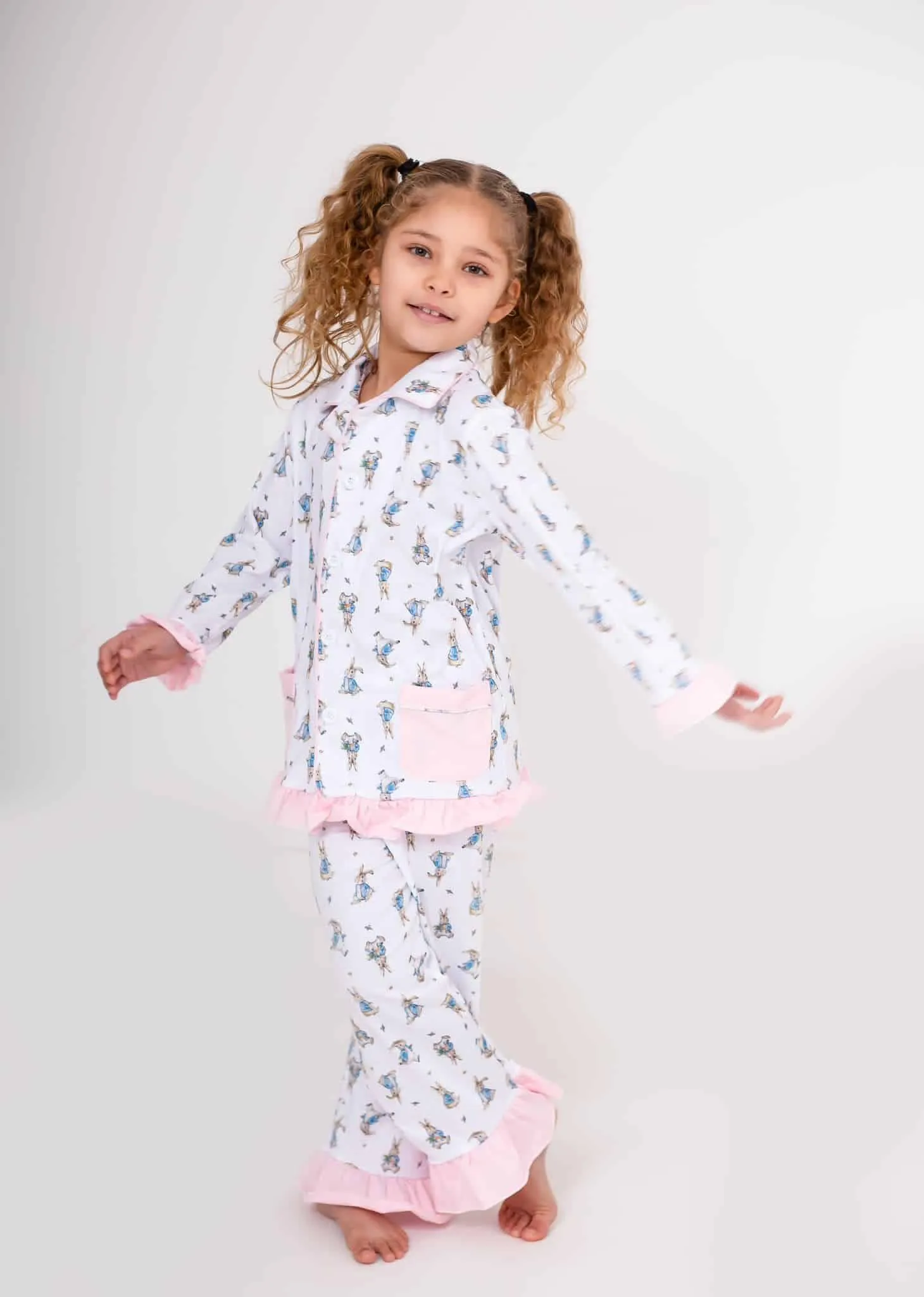 Girls Peter Rabbit Print Cotton Pjs