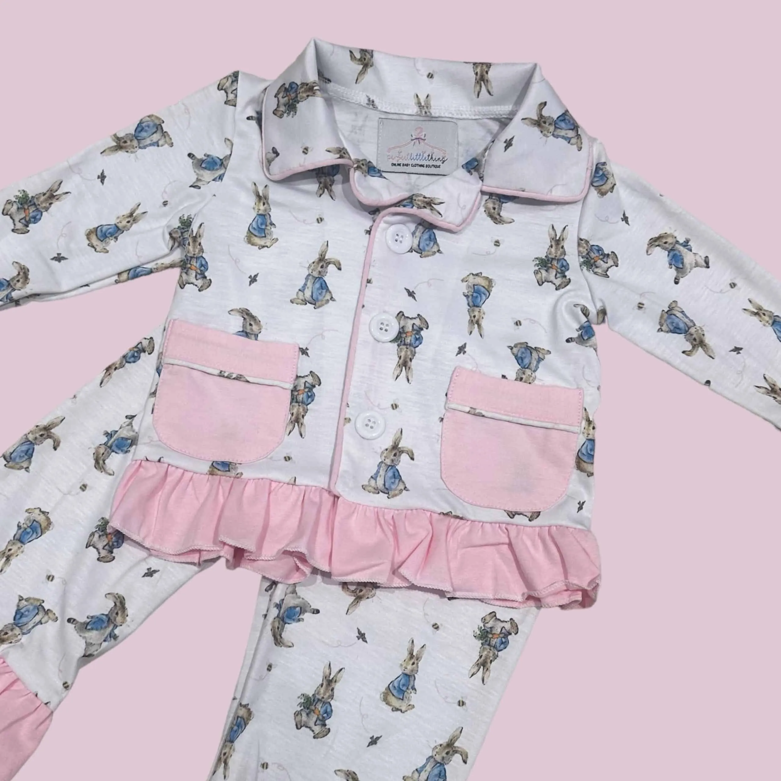 Girls Peter Rabbit Print Cotton Pjs