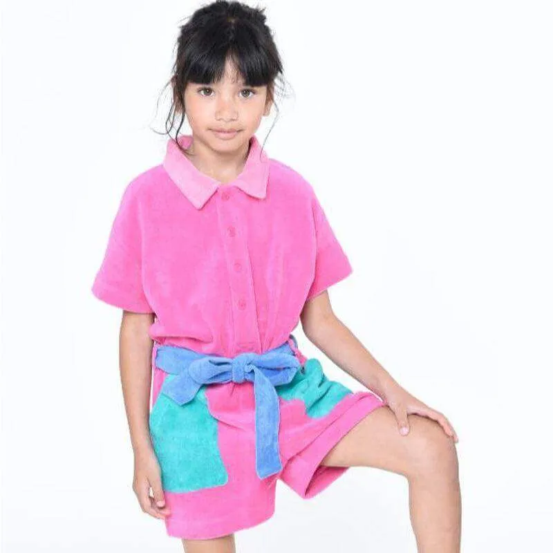 Girls Pink Terry Towel Playsuit