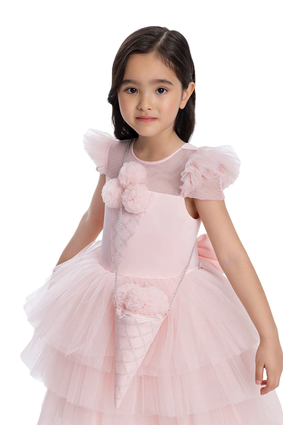 Girls Pink Tutu Birthday Party Dress with Long Tail