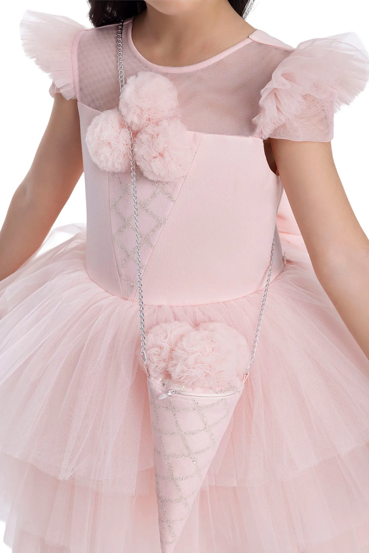 Girls Pink Tutu Birthday Party Dress with Long Tail