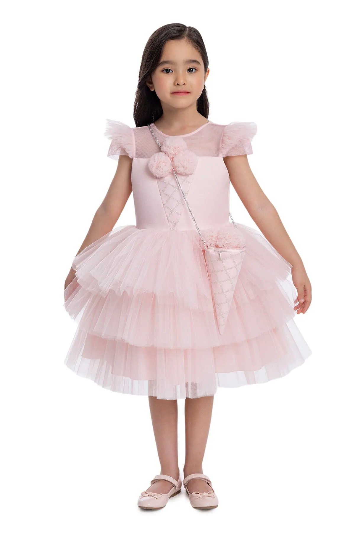 Girls Pink Tutu Birthday Party Dress with Long Tail