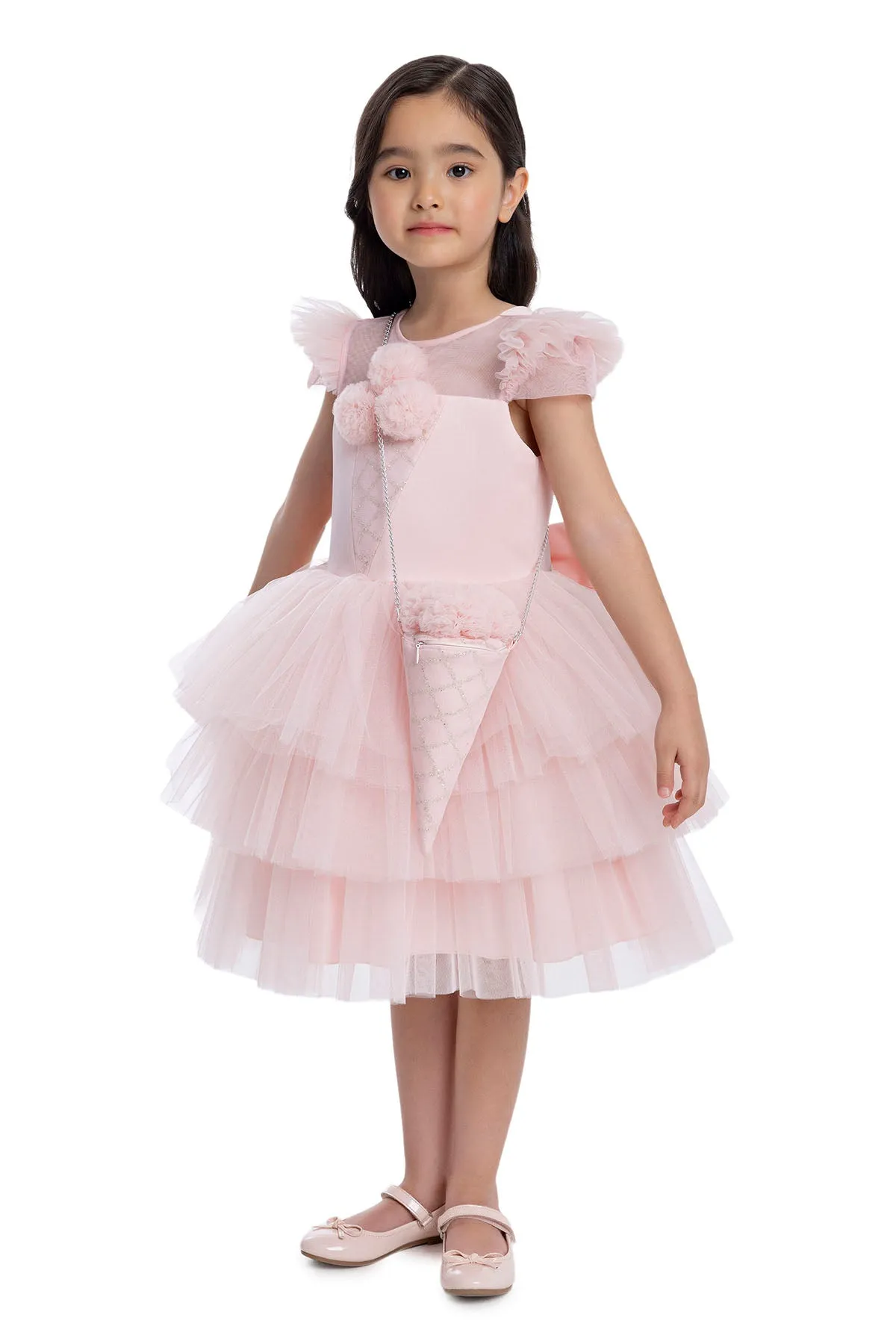 Girls Pink Tutu Birthday Party Dress with Long Tail