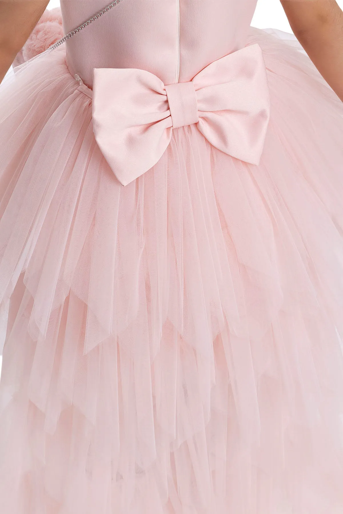Girls Pink Tutu Birthday Party Dress with Long Tail