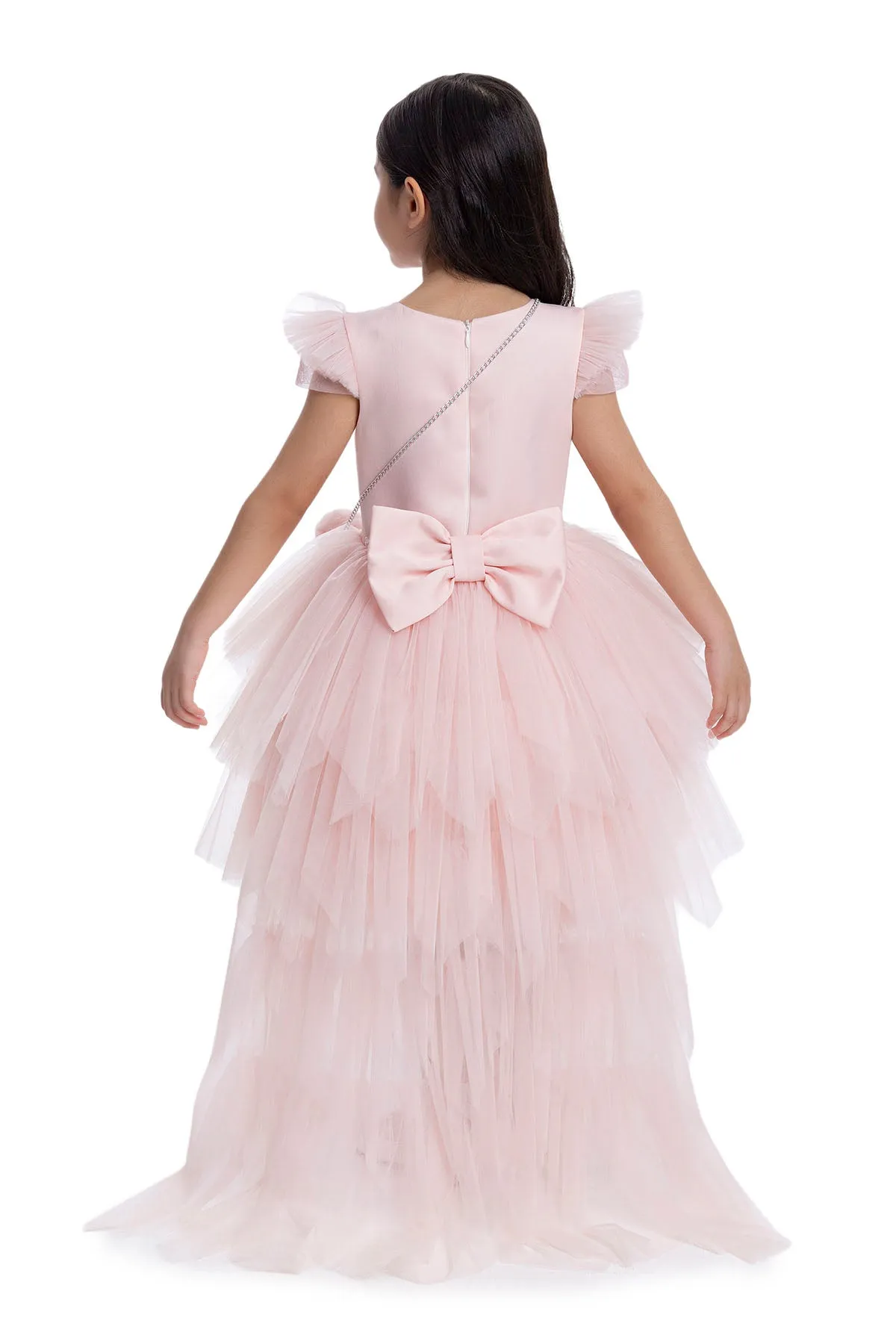 Girls Pink Tutu Birthday Party Dress with Long Tail
