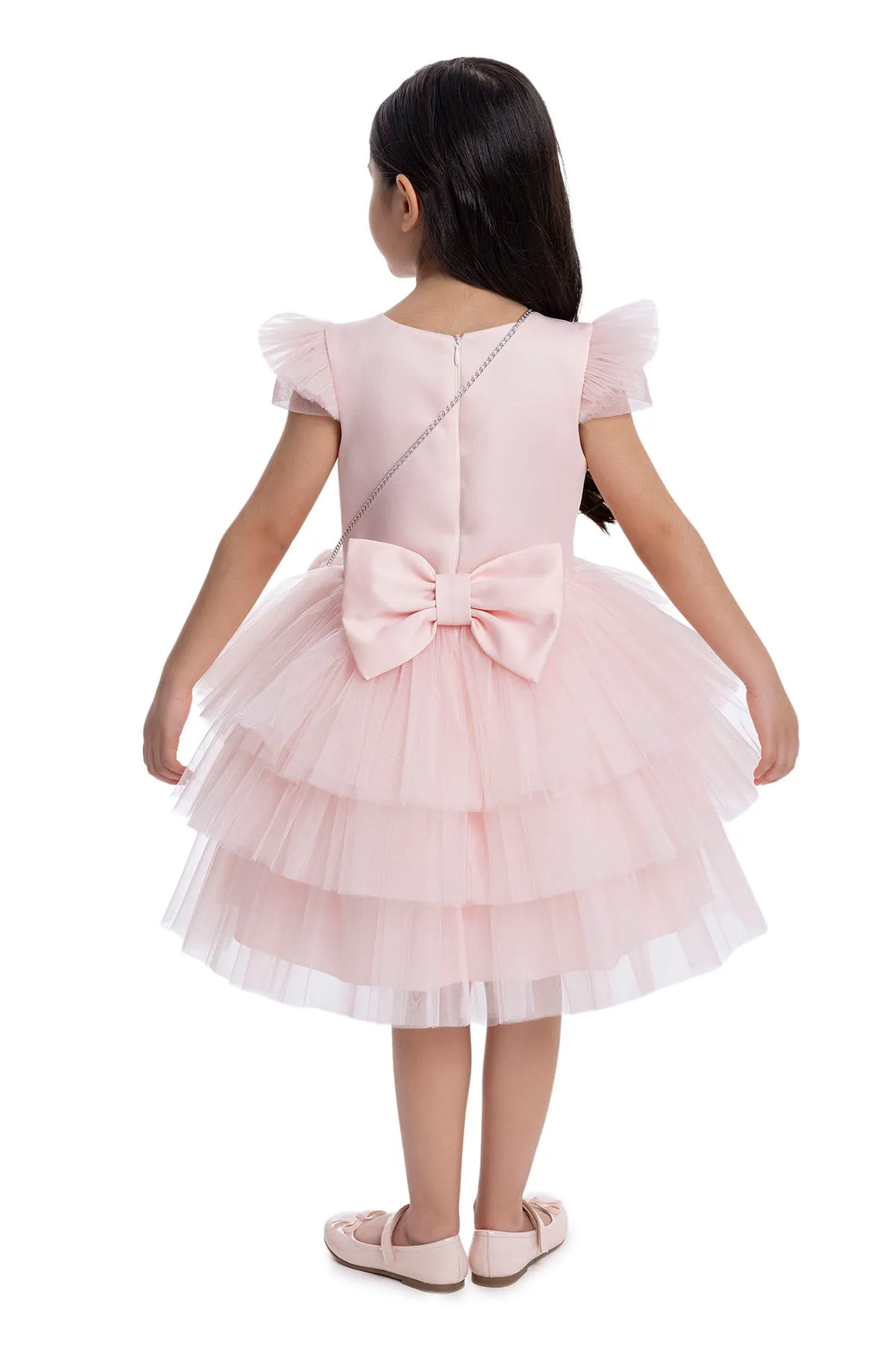 Girls Pink Tutu Birthday Party Dress with Long Tail