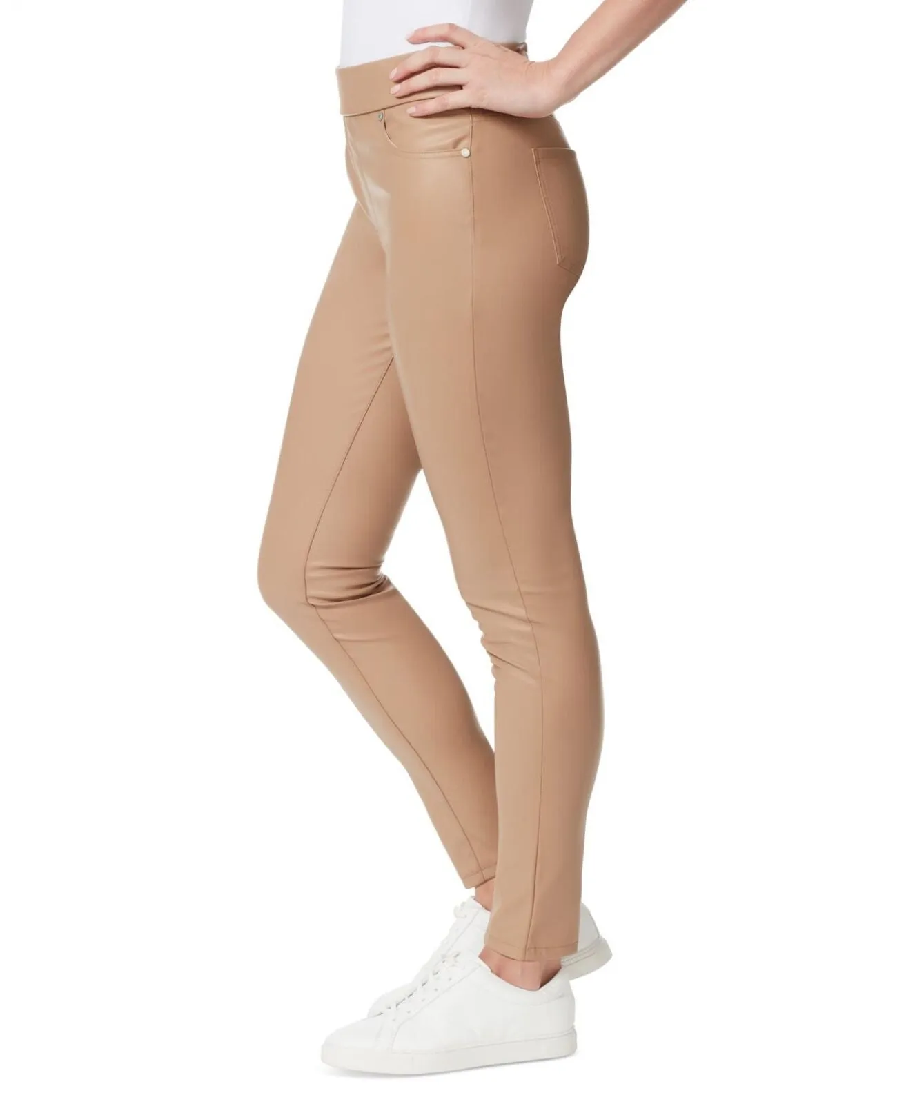Gloria Vanderbilt Avery Faux-Leather Pull-On Leggings Bucksin Beige Brown 10
