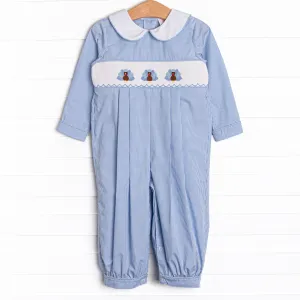 Gobble Gobble Smocked Boy Romper, Blue