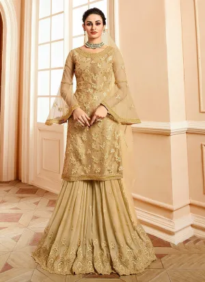 Gold On Gold Traditional Embroidered Gharara Suit