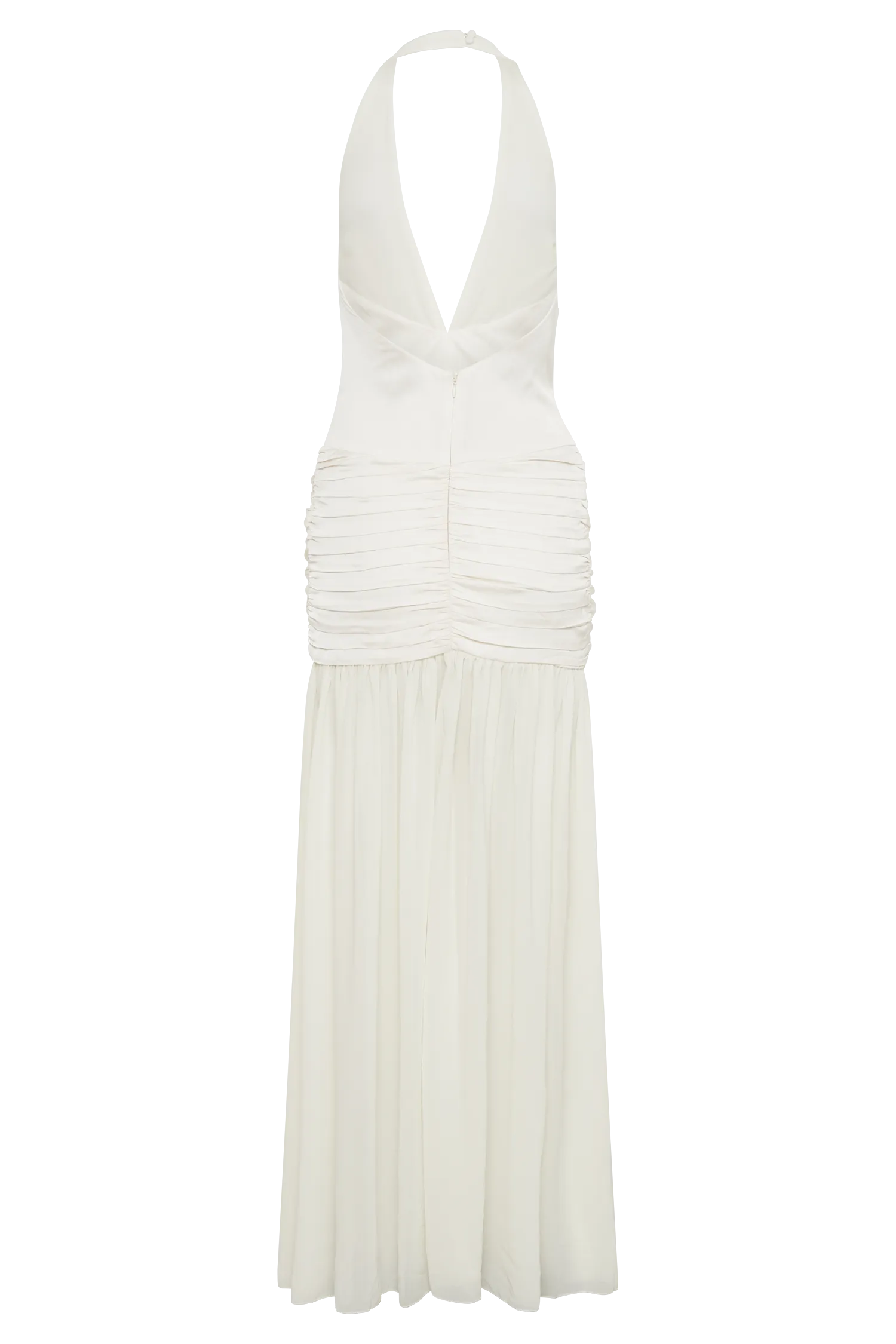 Graziana Satin Chiffon Plunge Maxi Dress - Ivory