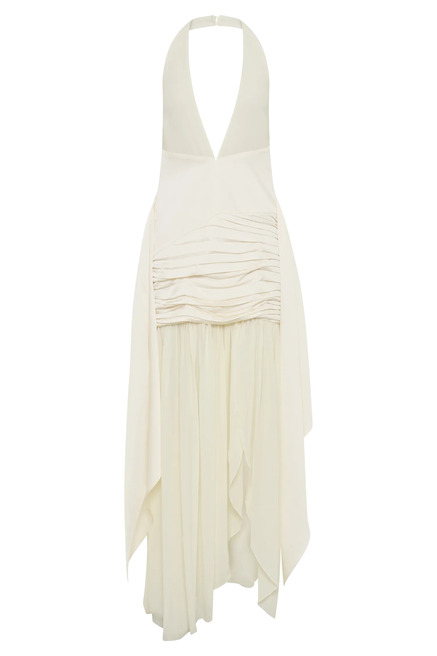 Graziana Satin Chiffon Plunge Maxi Dress - Ivory