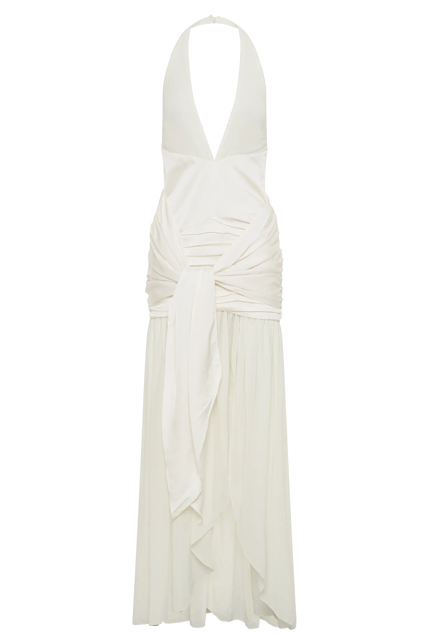 Graziana Satin Chiffon Plunge Maxi Dress - Ivory
