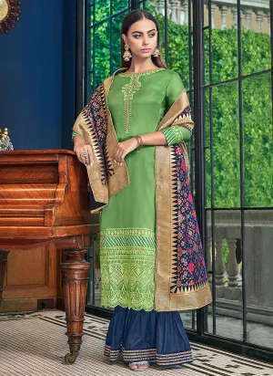 Green And Blue Silk Palazzo Pant Suit