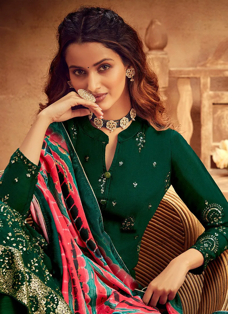 Green Embroidered Designer Palazzo Suit