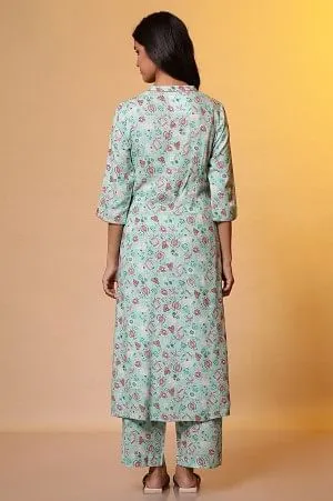 Green Floral Printed A-line Kurta & Palazzo Co-ord Set