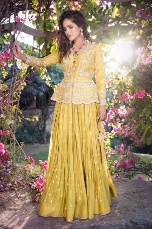 Green Mogra Peplum Lehenga Set
