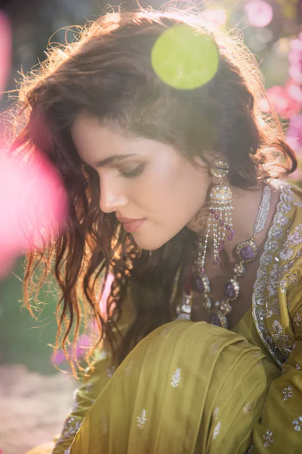 Green Mogra Peplum Lehenga Set