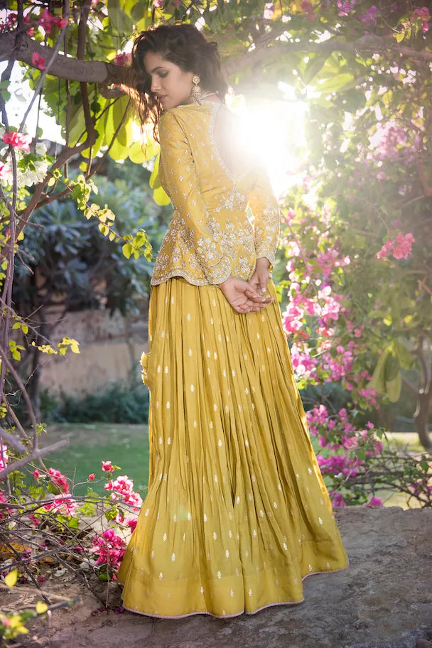 Green Mogra Peplum Lehenga Set