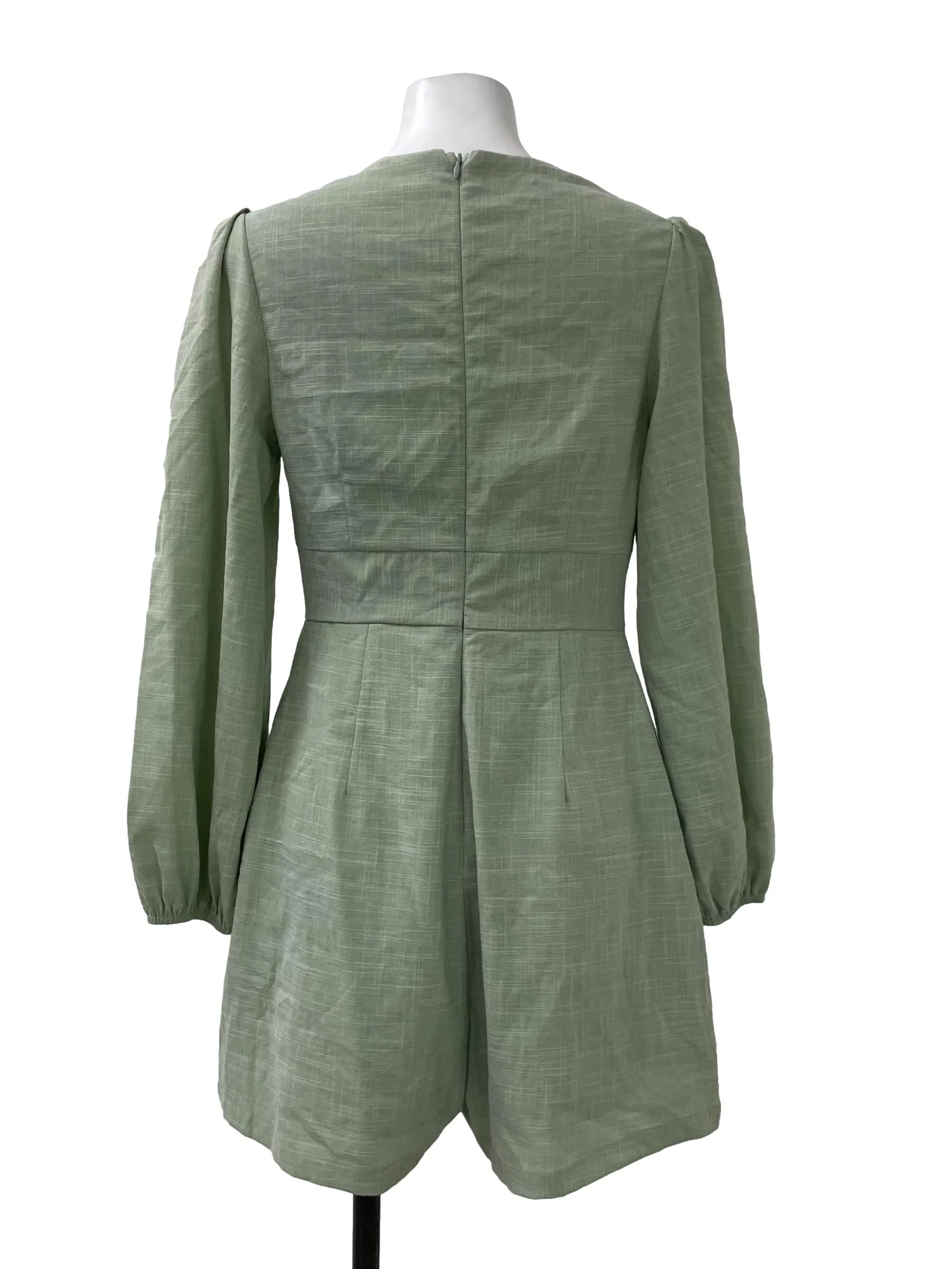 Green Pleated Long Sleeve Romper
