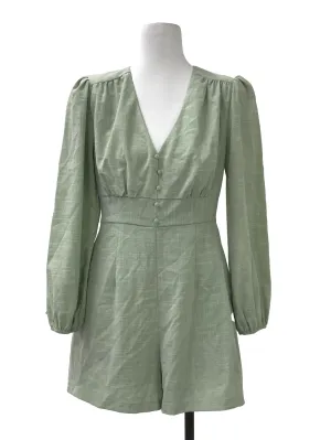 Green Pleated Long Sleeve Romper