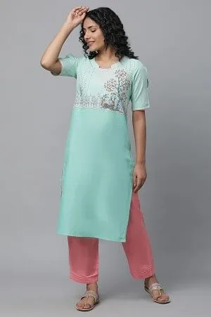 Green Printed kurta & Palazzo Set