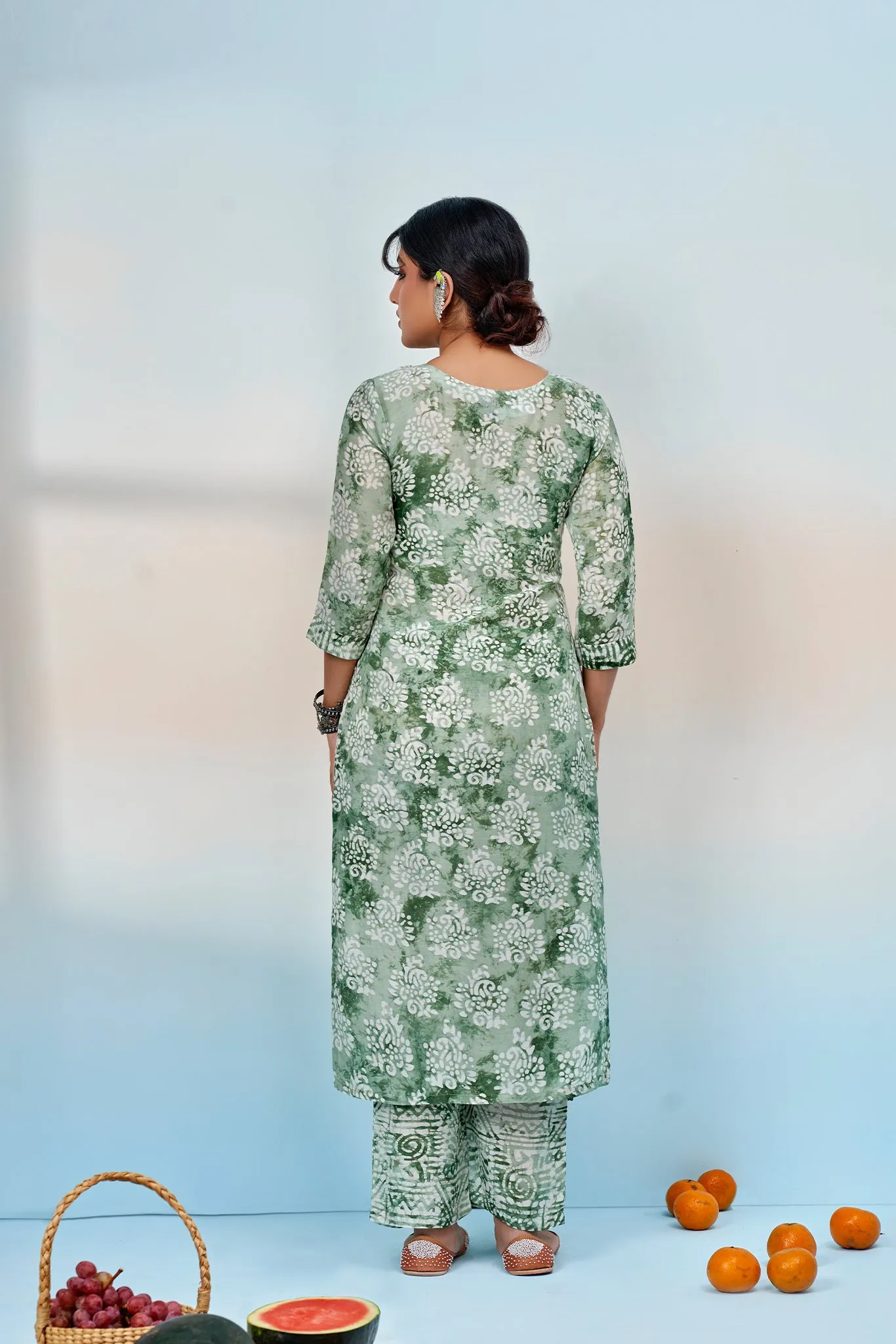 Green Prizm Printed Viscose Muslin Kurti and palazzo