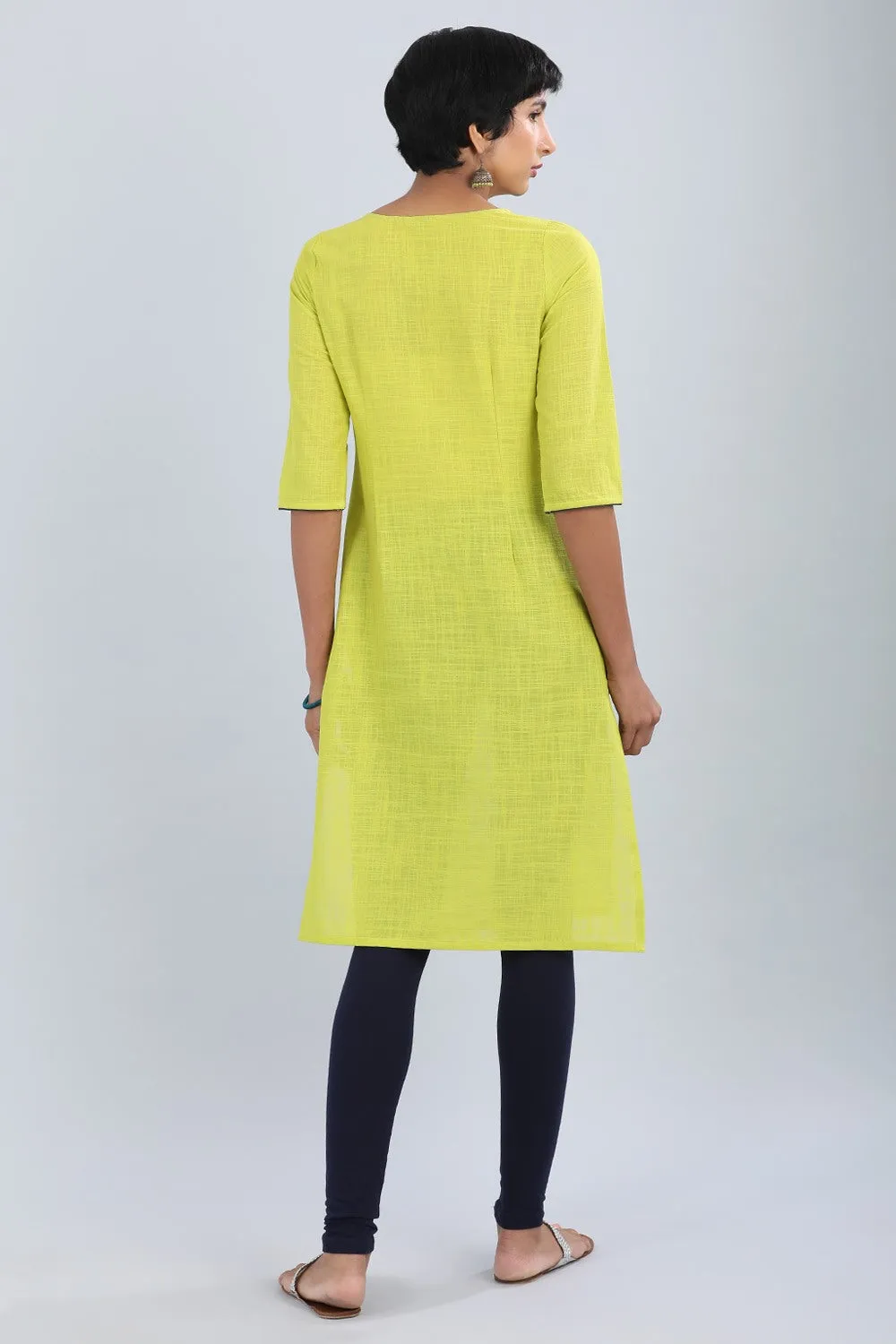 Green Round Neck Printed kurta