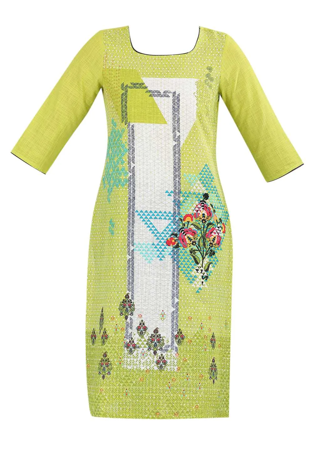 Green Round Neck Printed kurta