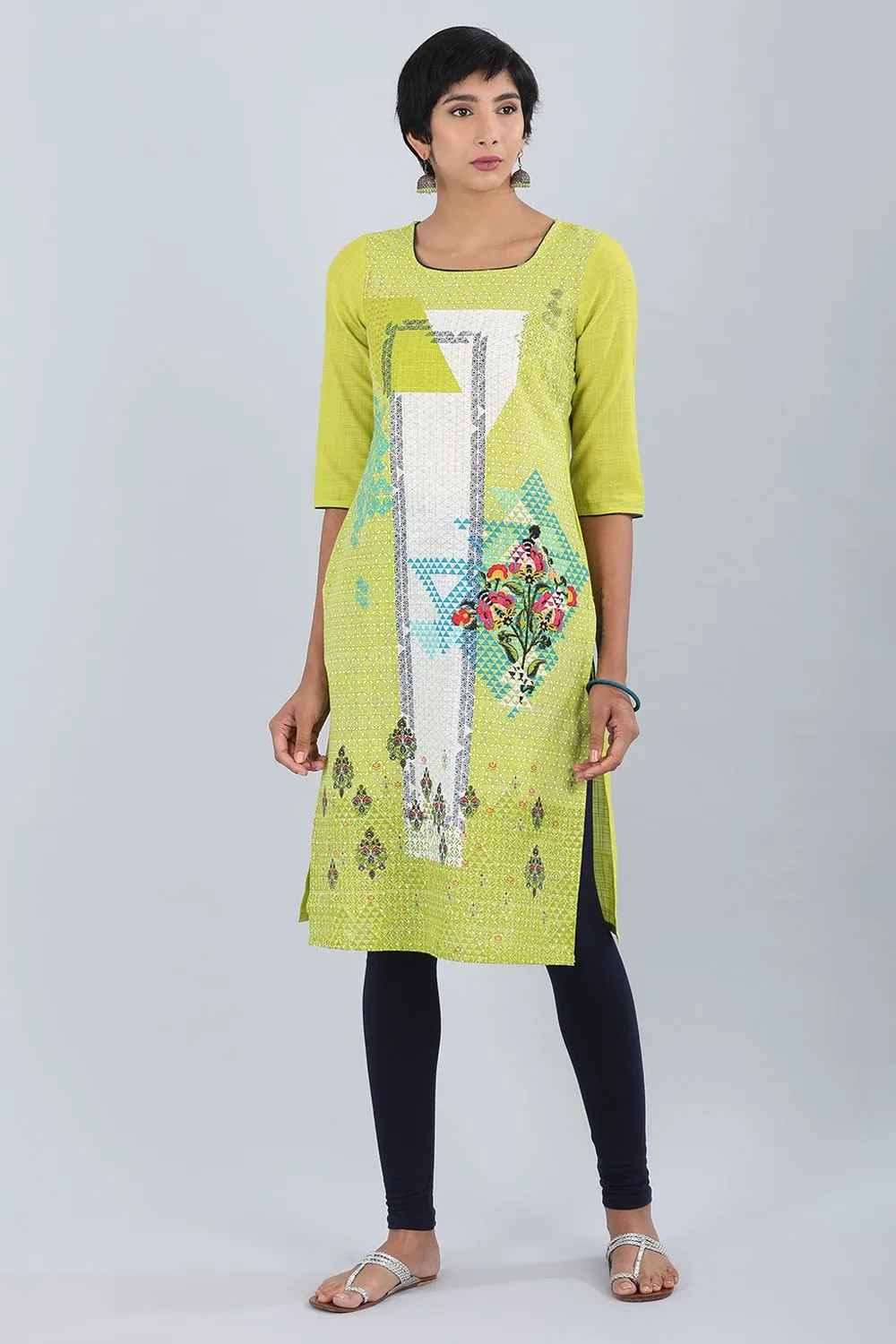 Green Round Neck Printed kurta