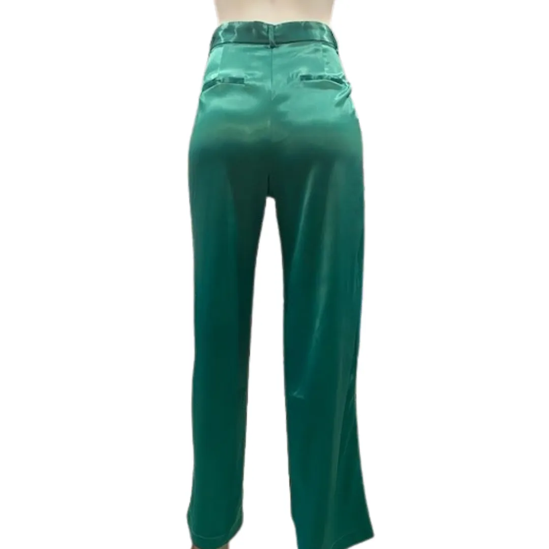 Green satin pants