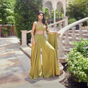 Green Sequined Printed Palazzo Set