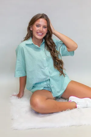 Green White Stripe Oversize Top