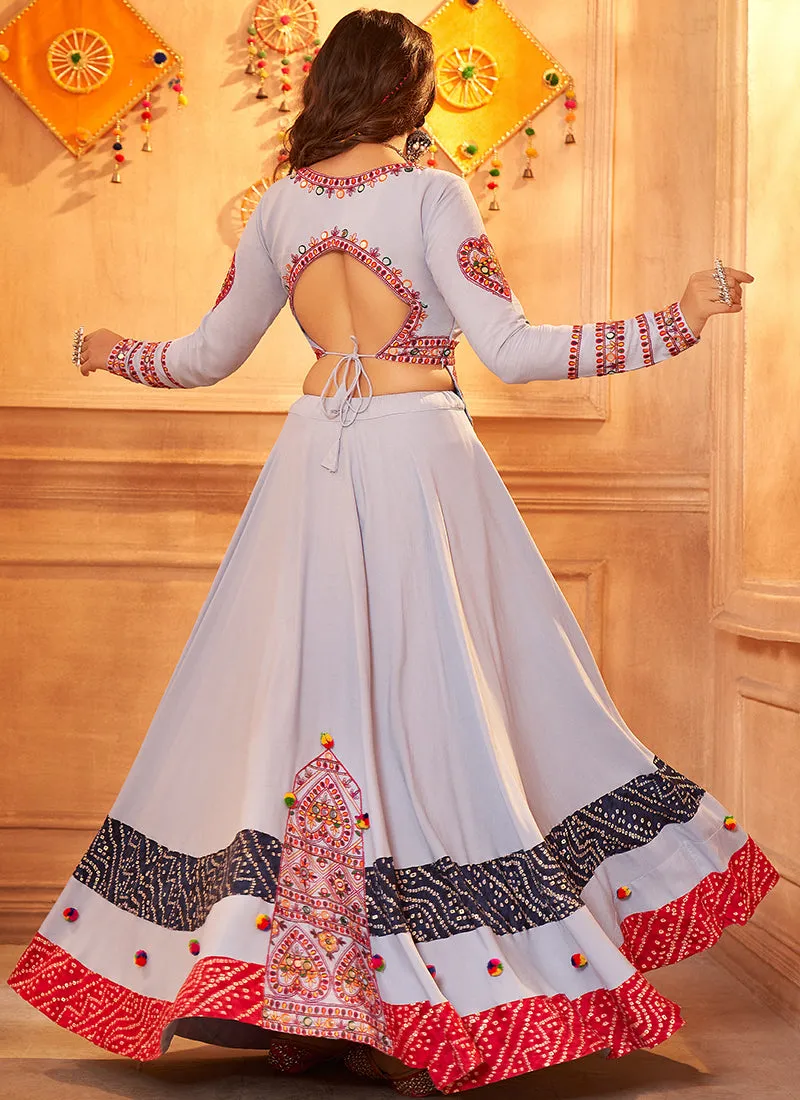 Grey And Pink Kutchi Embroidered Rajwadi Chaniya Choli