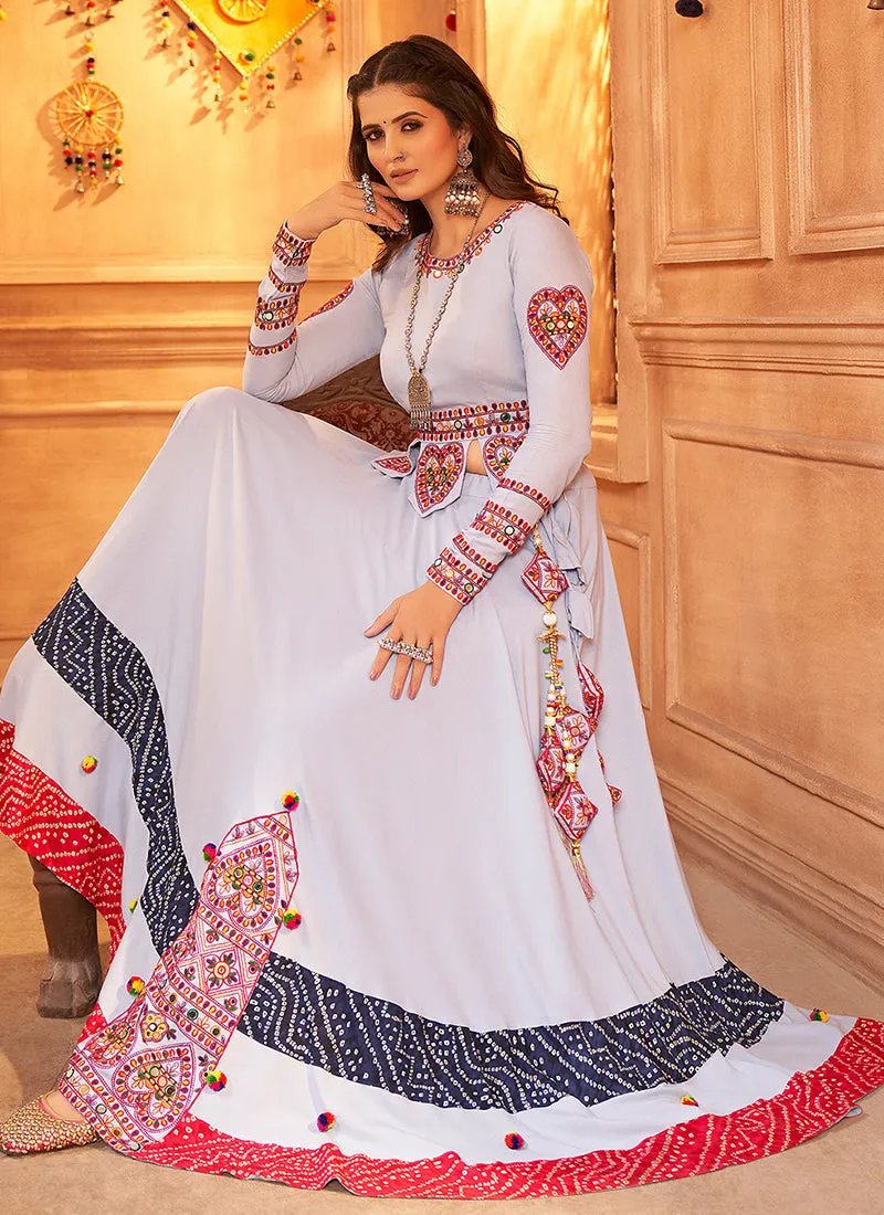 Grey And Pink Kutchi Embroidered Rajwadi Chaniya Choli