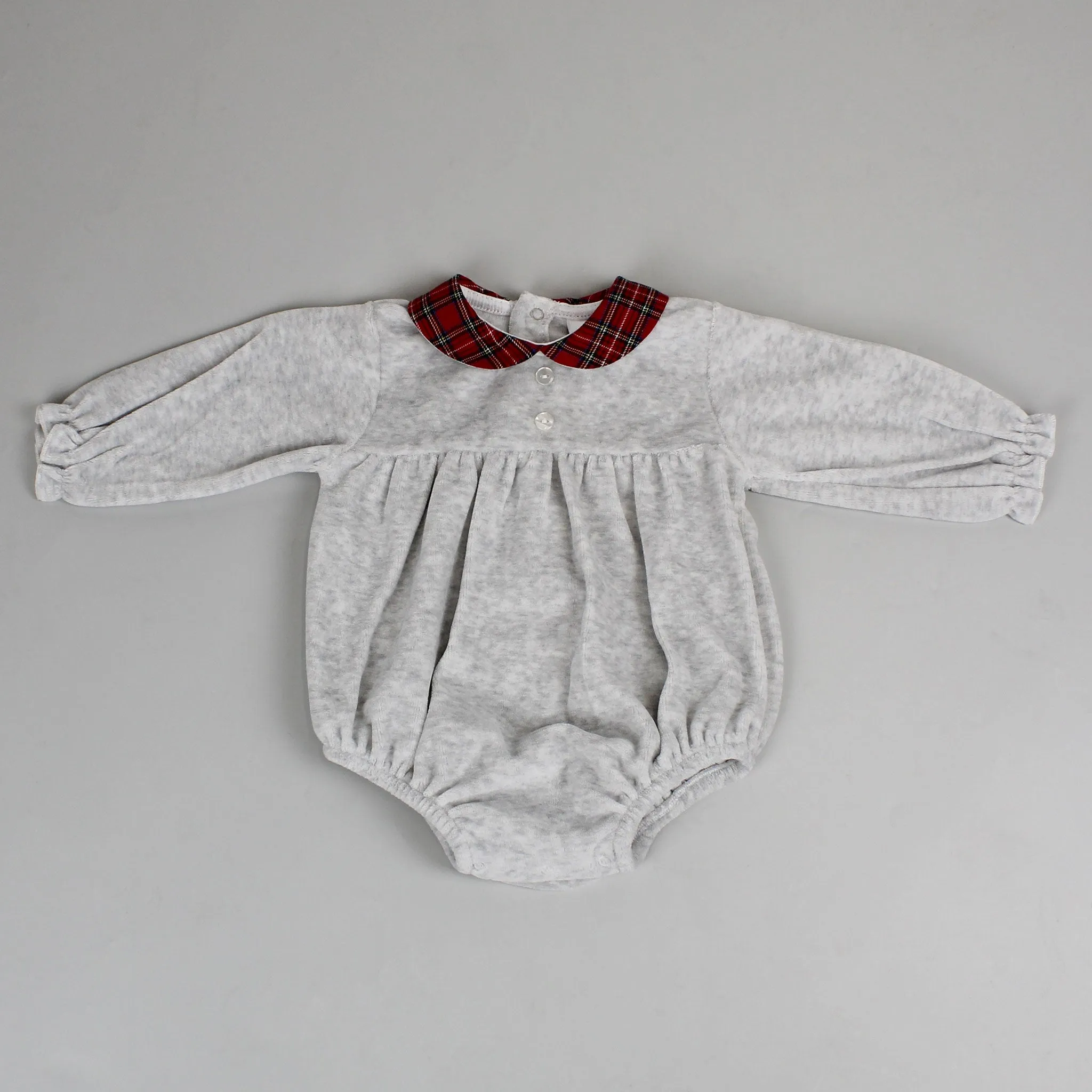 Grey and Tartan Unisex Velour Snuggle Romper - Pex