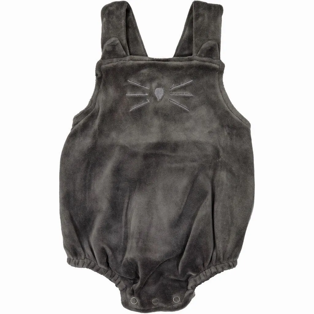 Grey Velvet Kitty Romper