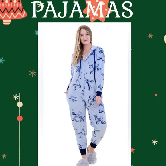 Hale Bob Onesie Zip Up Hoodie Pajamas with Poodle Print Size Large NWT $…