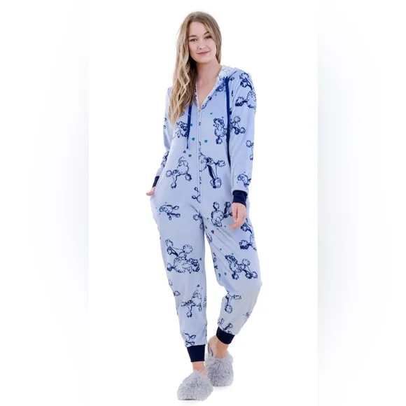 Hale Bob Onesie Zip Up Hoodie Pajamas with Poodle Print Size Large NWT $…