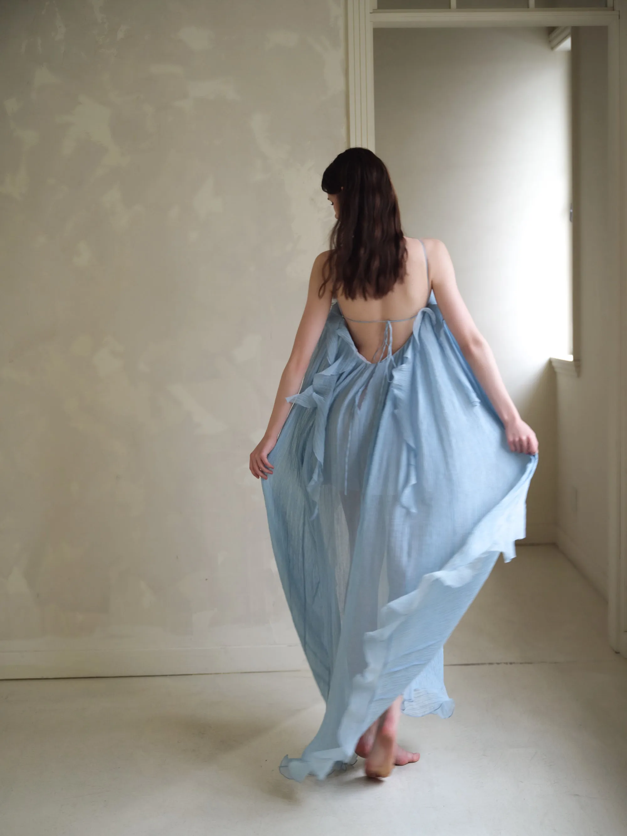 Halter Neck Maxi Dress with Ruffles,Chiffon Boho Beach Dress,Gathered Dress,Honeymoon Maxi Dress