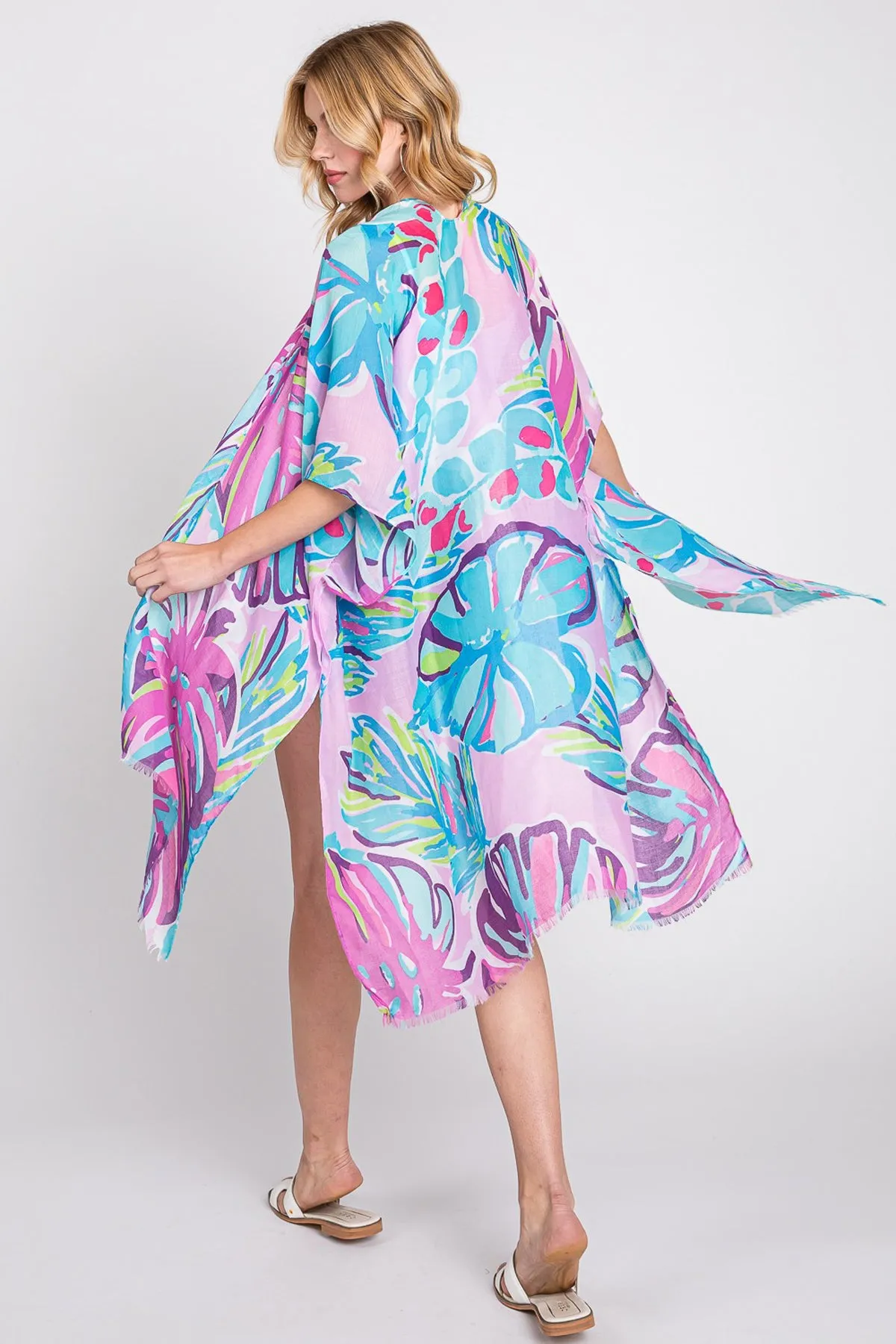 HAND DRAWN TROPICAL LEAVES KIMONO