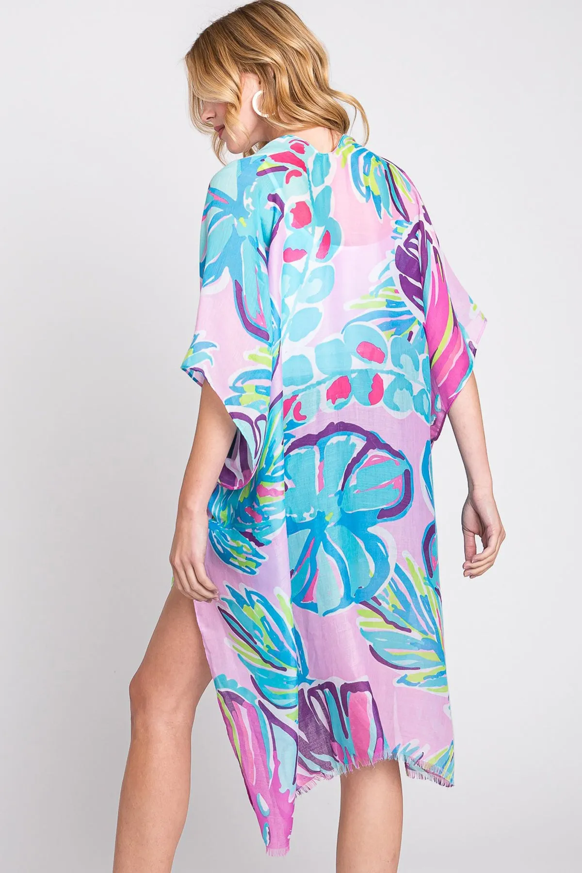 HAND DRAWN TROPICAL LEAVES KIMONO