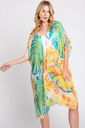 HAND DRAWN TROPICAL LEAVES KIMONO